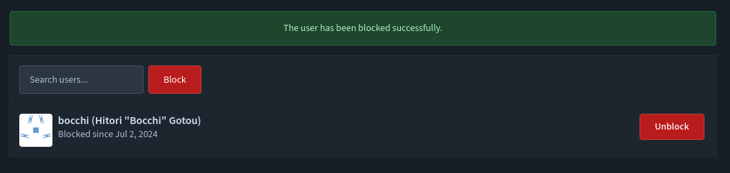 Blocked person being shown in the blocked users list