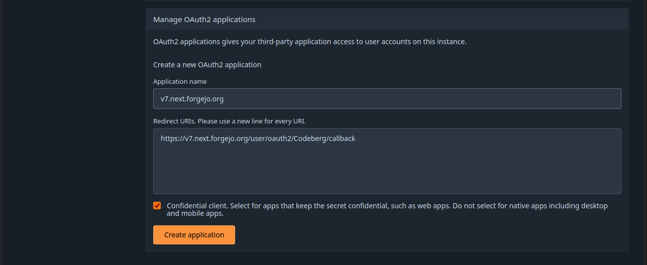 Create a new OAuth2 application