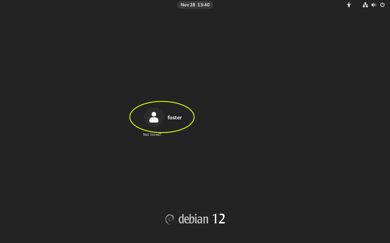 Debian login screen